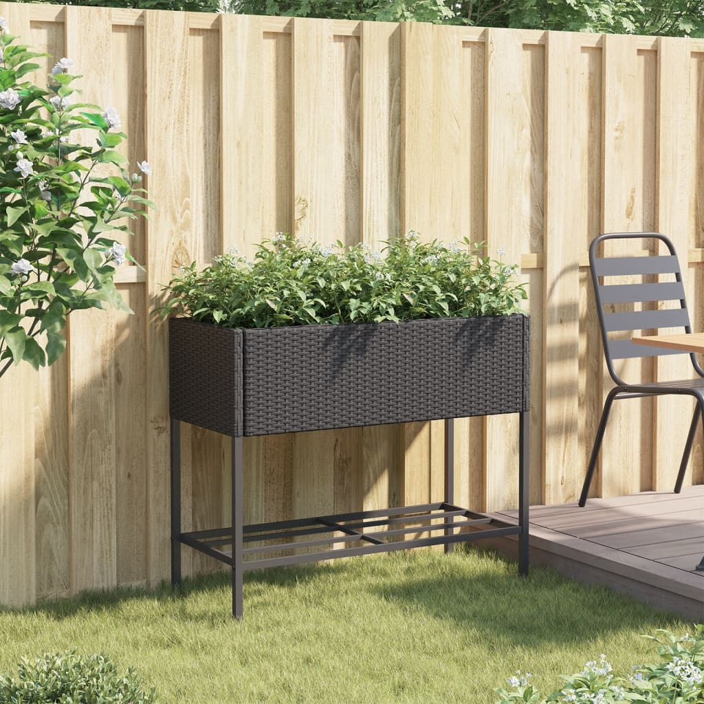 VidaXL plantekasse med hylde polyrattan sort