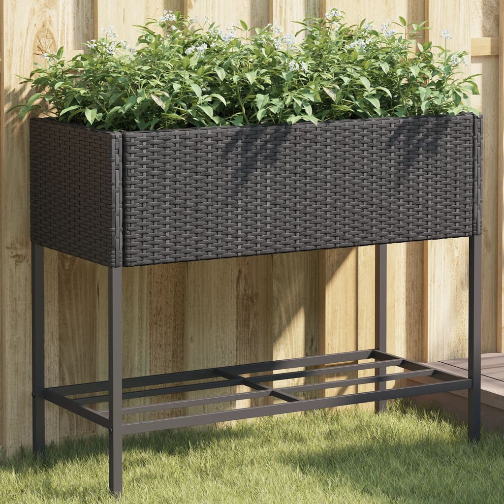 VidaXL plantekasse med hylde polyrattan sort