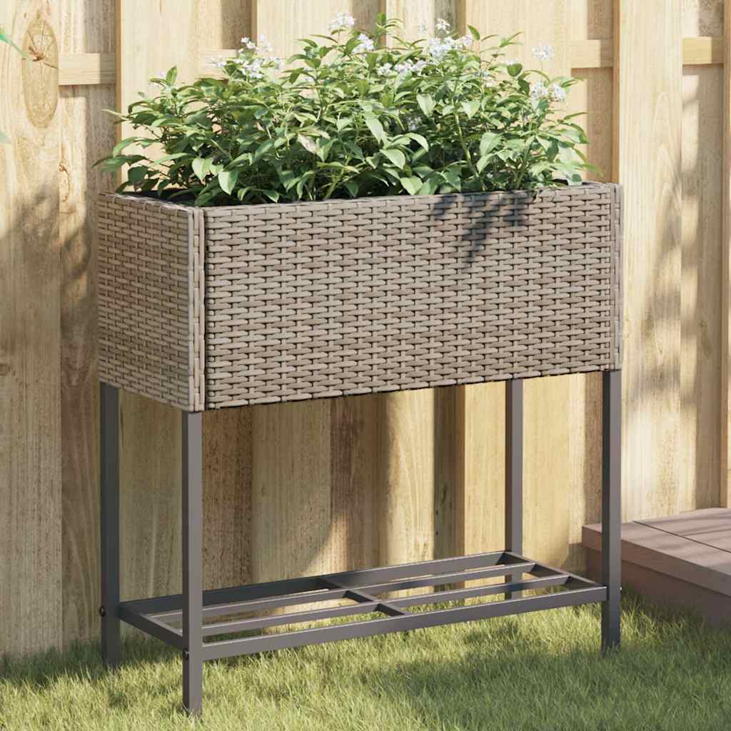 VidaXL plantekasse med hylde polyrattangrå