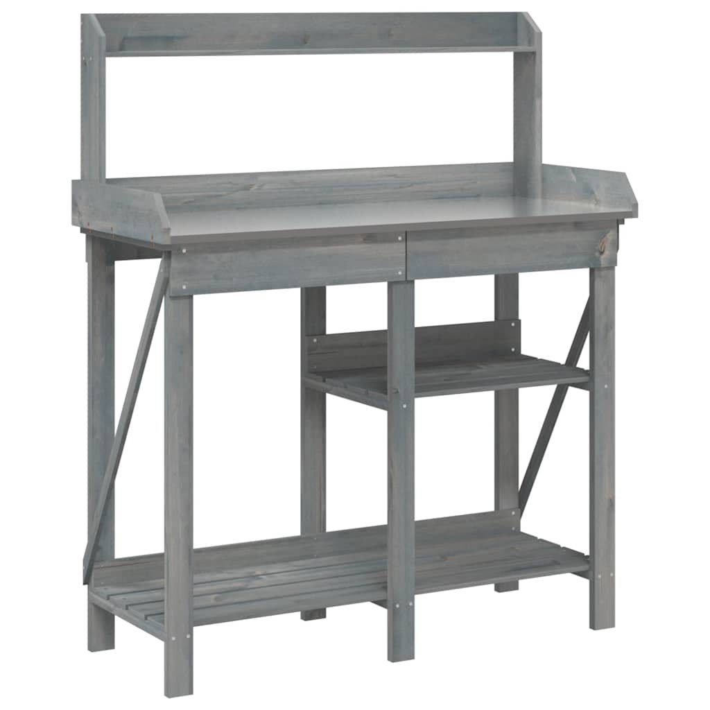 VidaXL pottebænk med hylder, massiv fyrretræ, grå