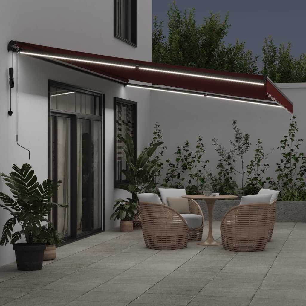 VidaXL Markise kan automatisk forlænges med LED'er 600x350 cm bordeaux