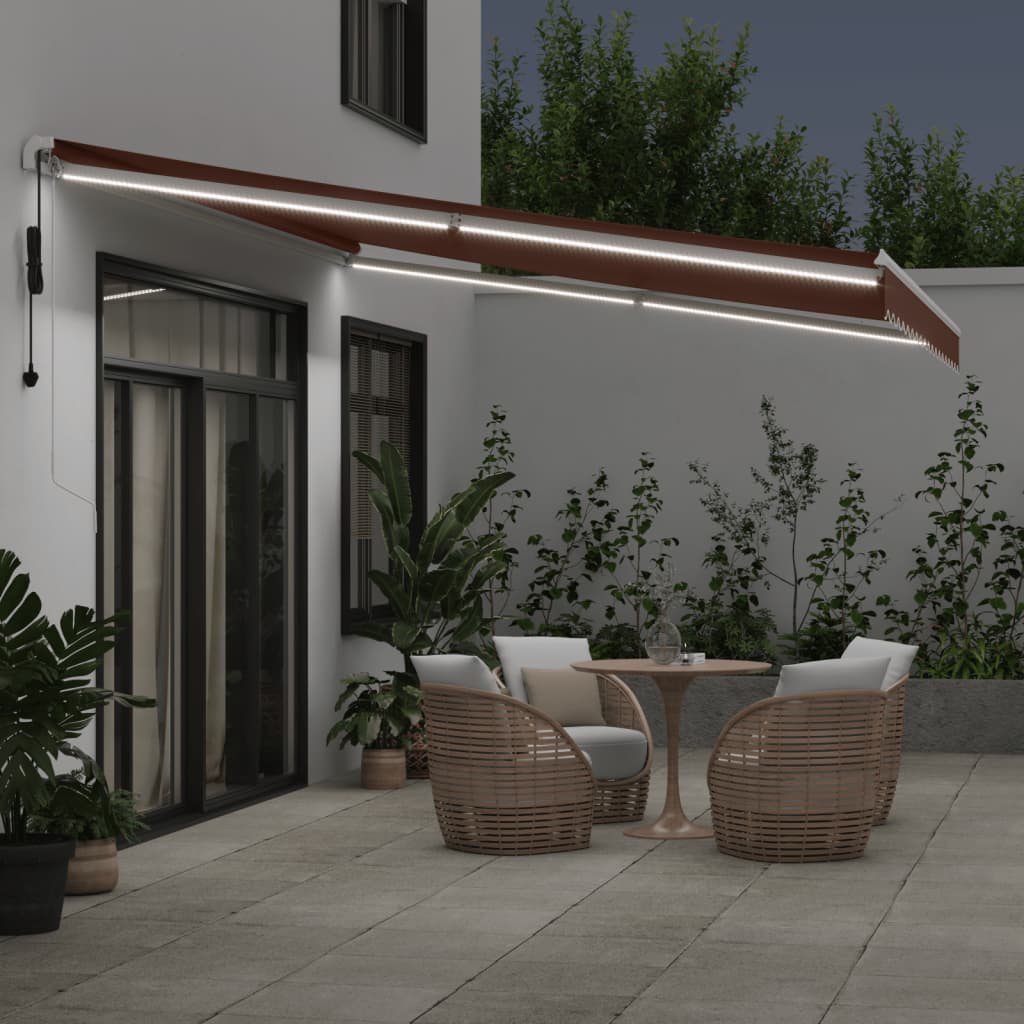 VidaXL Markise kan automatisk forlænges med LED 450x350 cm brun