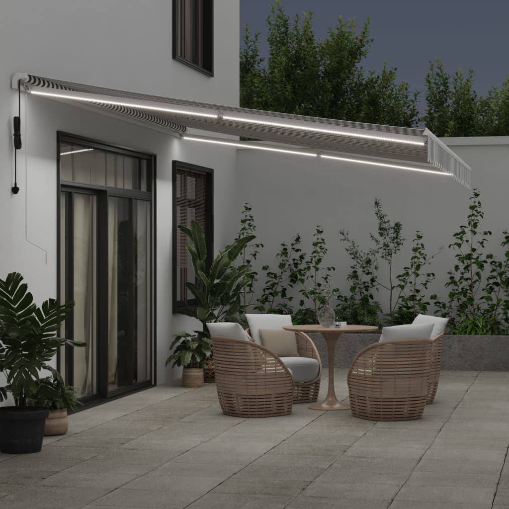 VidaXL Markise automatisk udtrækbar LED 500x300 cm antracit og hvid