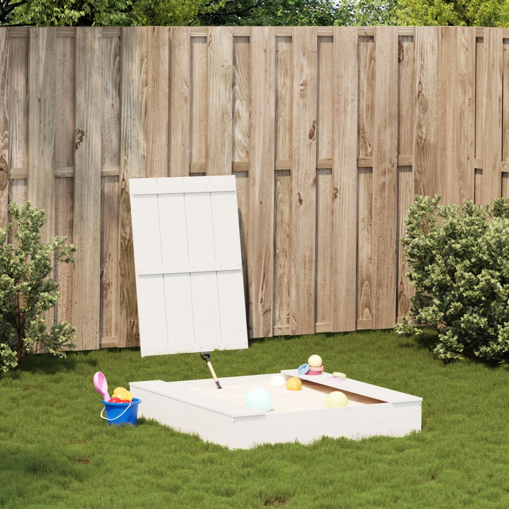 Vidaxx sandkasse med låg 111x111x19,5 cm massiv fyrretræ hvid