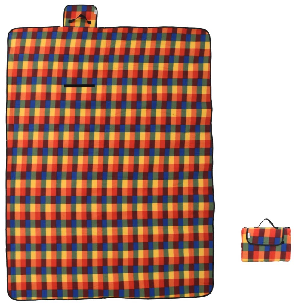 Vidaxx foldbart picnictæppe ternet 200x150 cm fløjl flerfarvet
