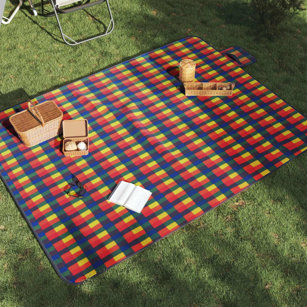 Vidaxx foldbart picnictæppe ternet 200x150 cm fløjl flerfarvet
