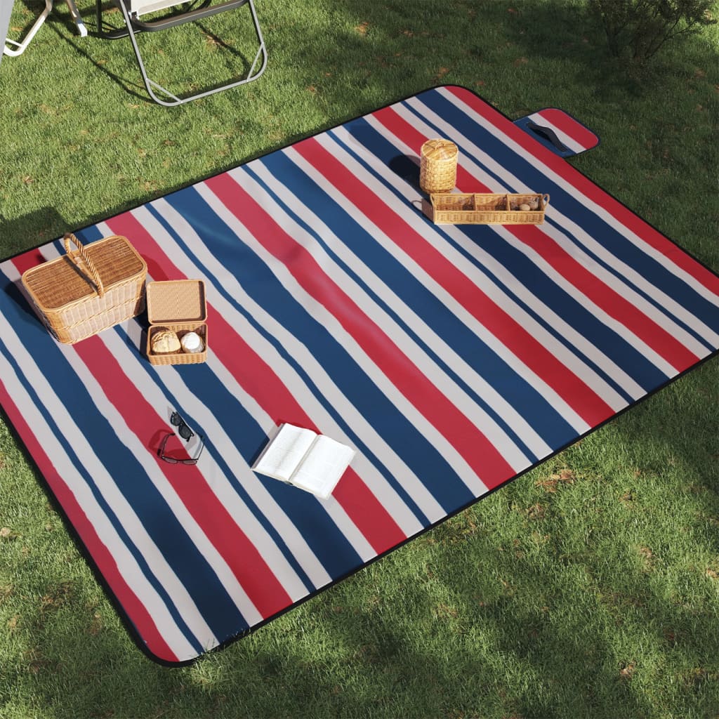 VidaXL picnic tæppe foldbare striber 200x150 cm fløjlsblå rød