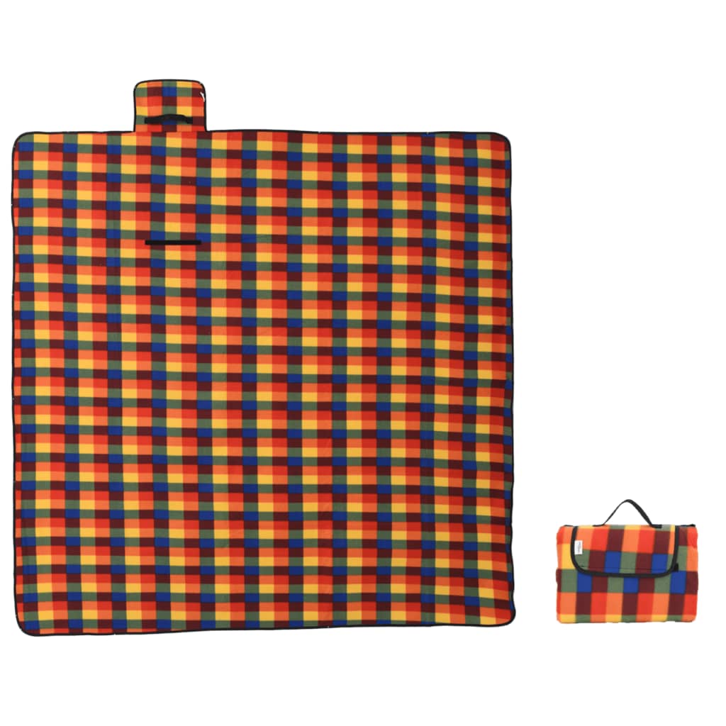 Vidaxx foldbart picnictæppe ternet 200x200 cm fløjl flerfarvet