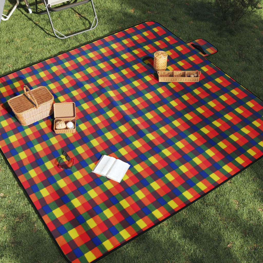 Vidaxx foldbart picnictæppe ternet 200x200 cm fløjl flerfarvet