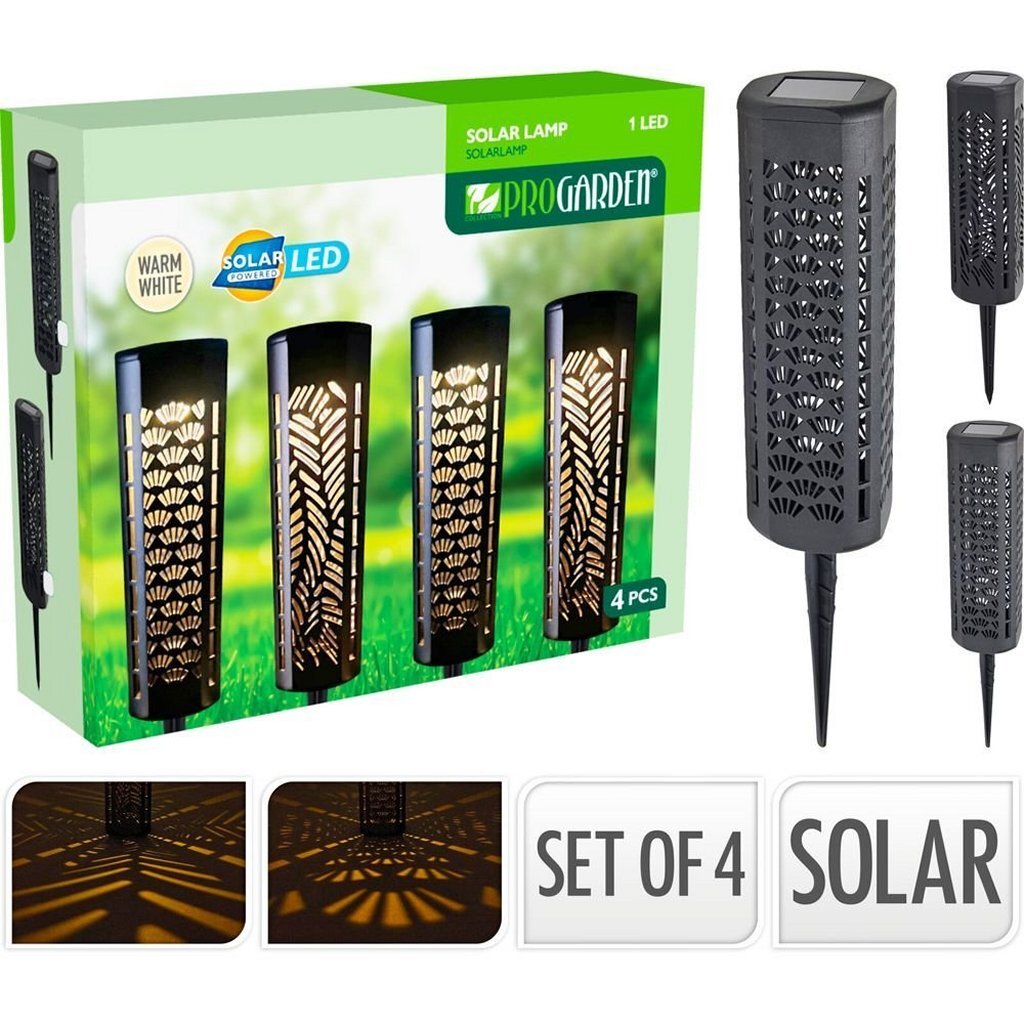 Pro garden solar design tuinlampen 4 stuks zwart
