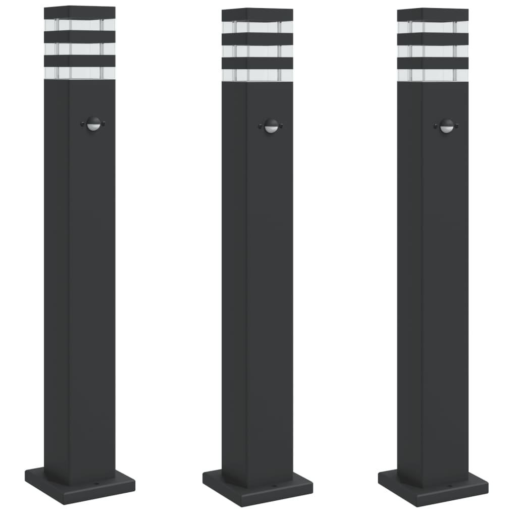 VidaXL udendørs gulvlamper 3 stk med sensor 80 cm aluminium sort