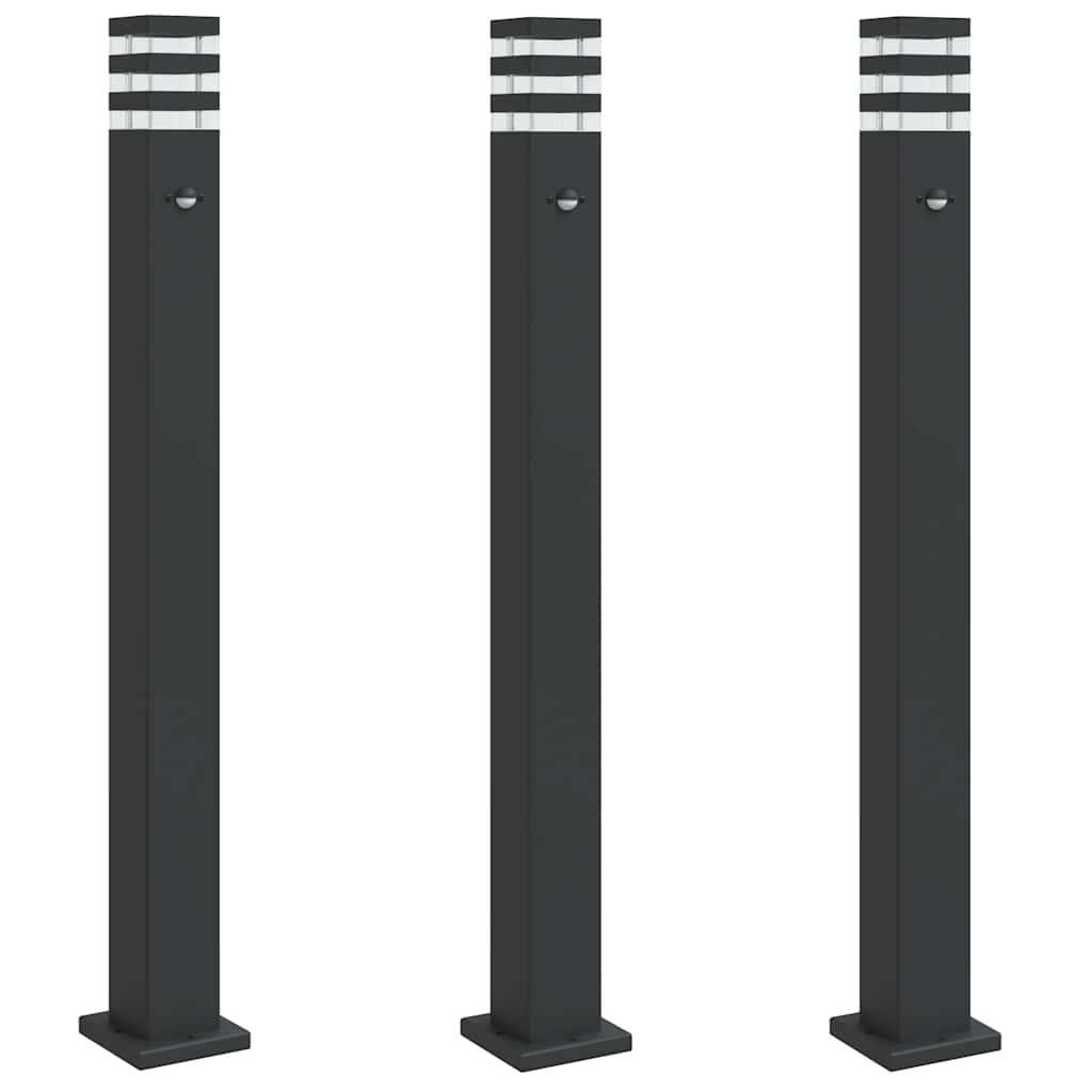 Vidaxx udendørs gulvlamper 3 stk med sensor 110 cm aluminium sort