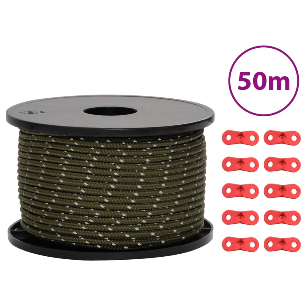 VidaXL teltdyneline med reflekslister og strammere 50 m 5 mm