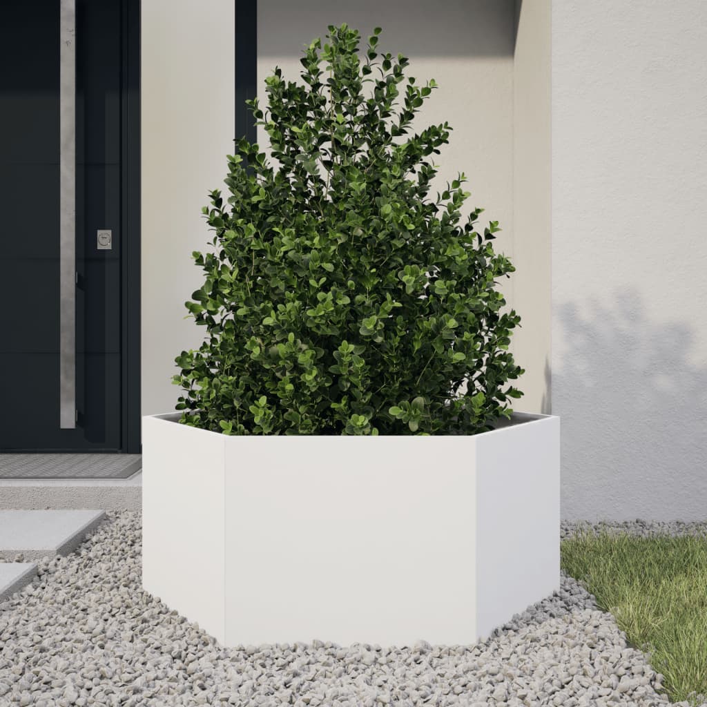 Vidaxx plantekasse sekskant 104x90x45 cm stål hvid