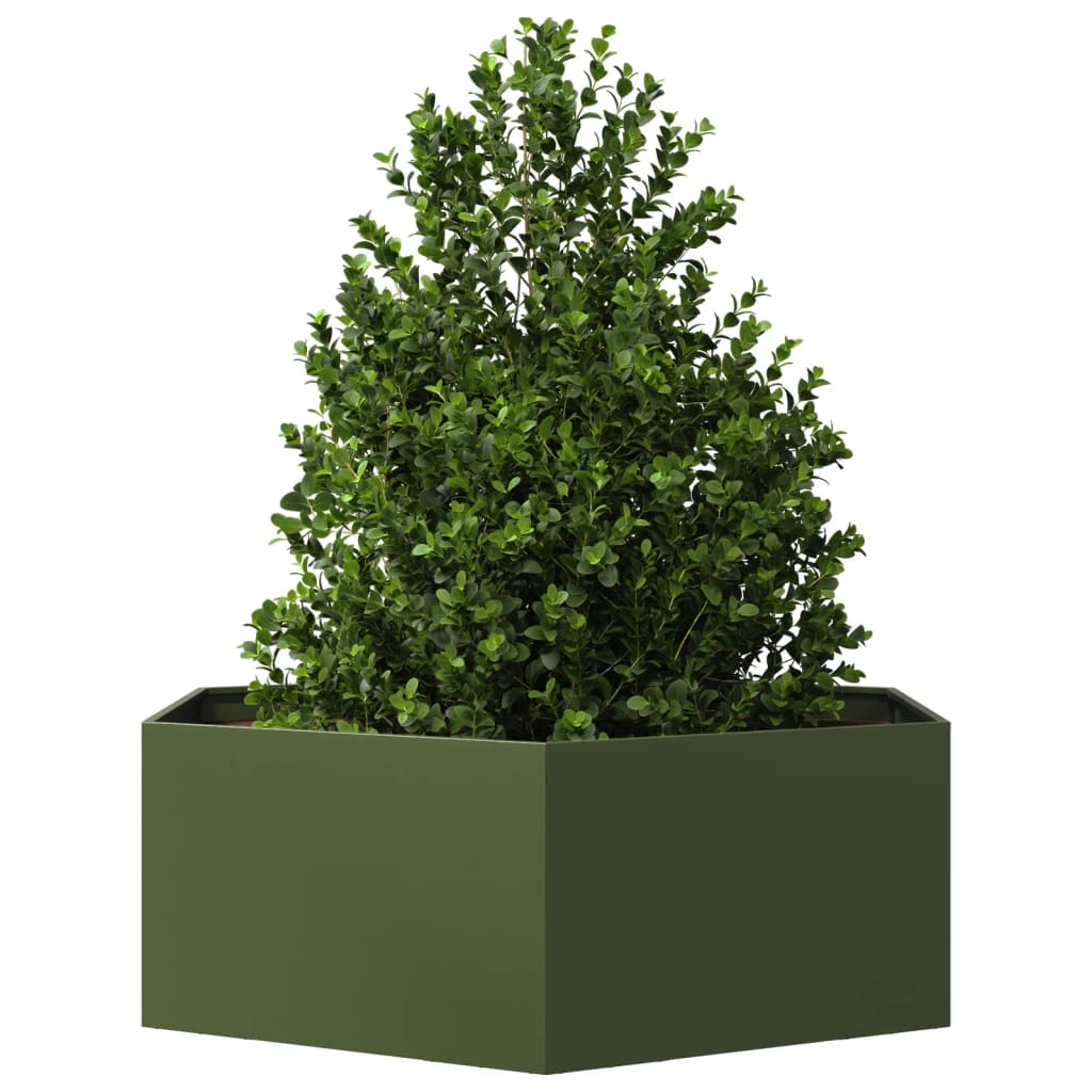 Vidaxx plantekasse sekskant 138x120x45 cm stål olivengrøn