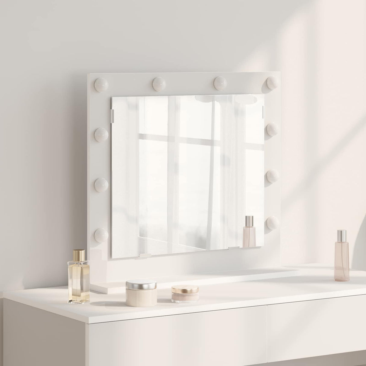 Vidaxl schmink spiegel wit 60 x 55 x 18 cm glas en hout met kunststof