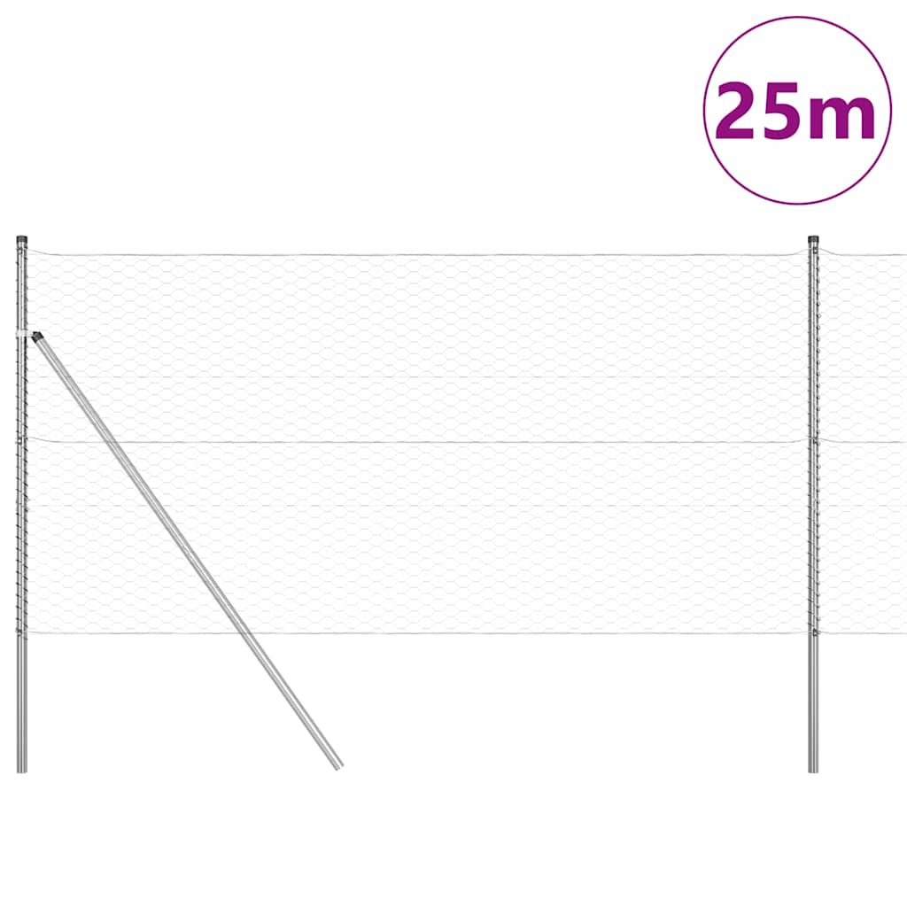 Vidaxl afrasteringspaal zilver 25 x 1,4 m (36 mm gaas) staal