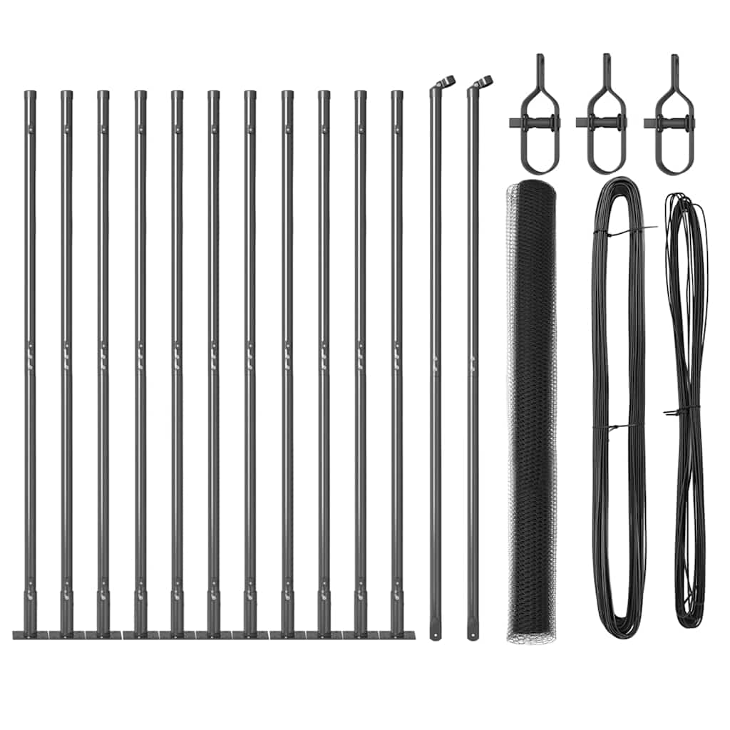 Vidaxl afrasteringspaal grijs 25 x 1,4 m (25 mm gaas) staal en pvc