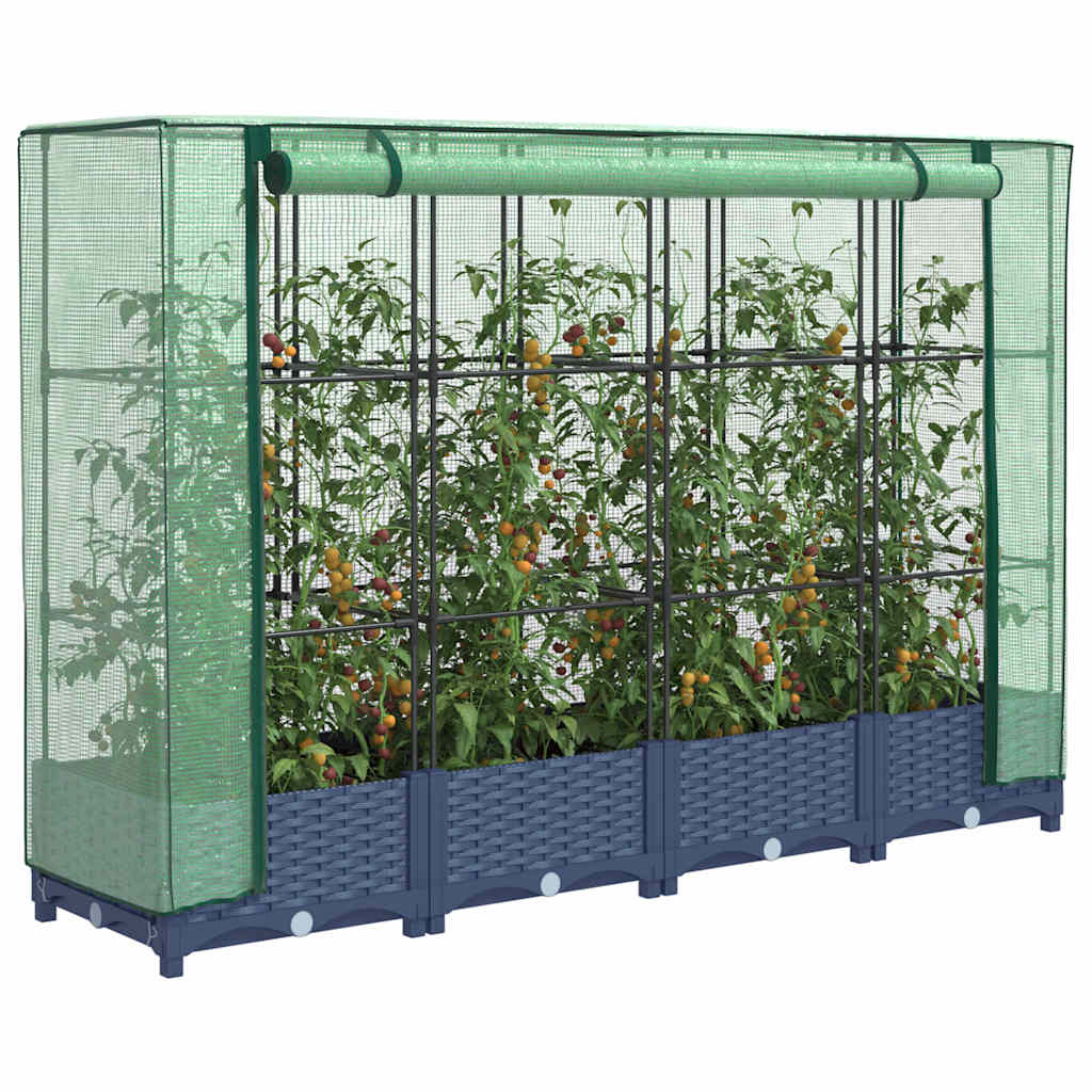 Vidaxx hævet plantekasse med drivhusdæksel rattan look 160x40x123 cm
