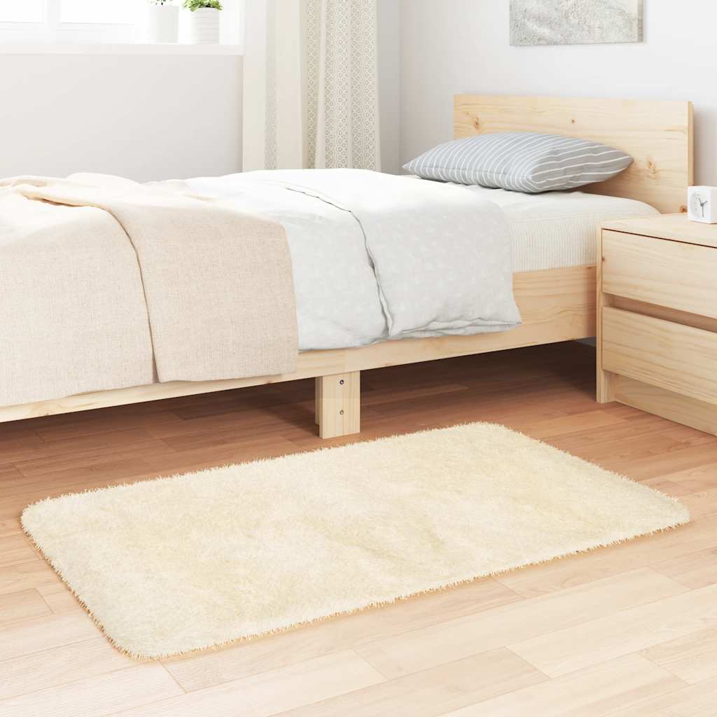 Vidaxl hoogpolig vloerkleed navarra 60x100 cm polyester crèmekleurig