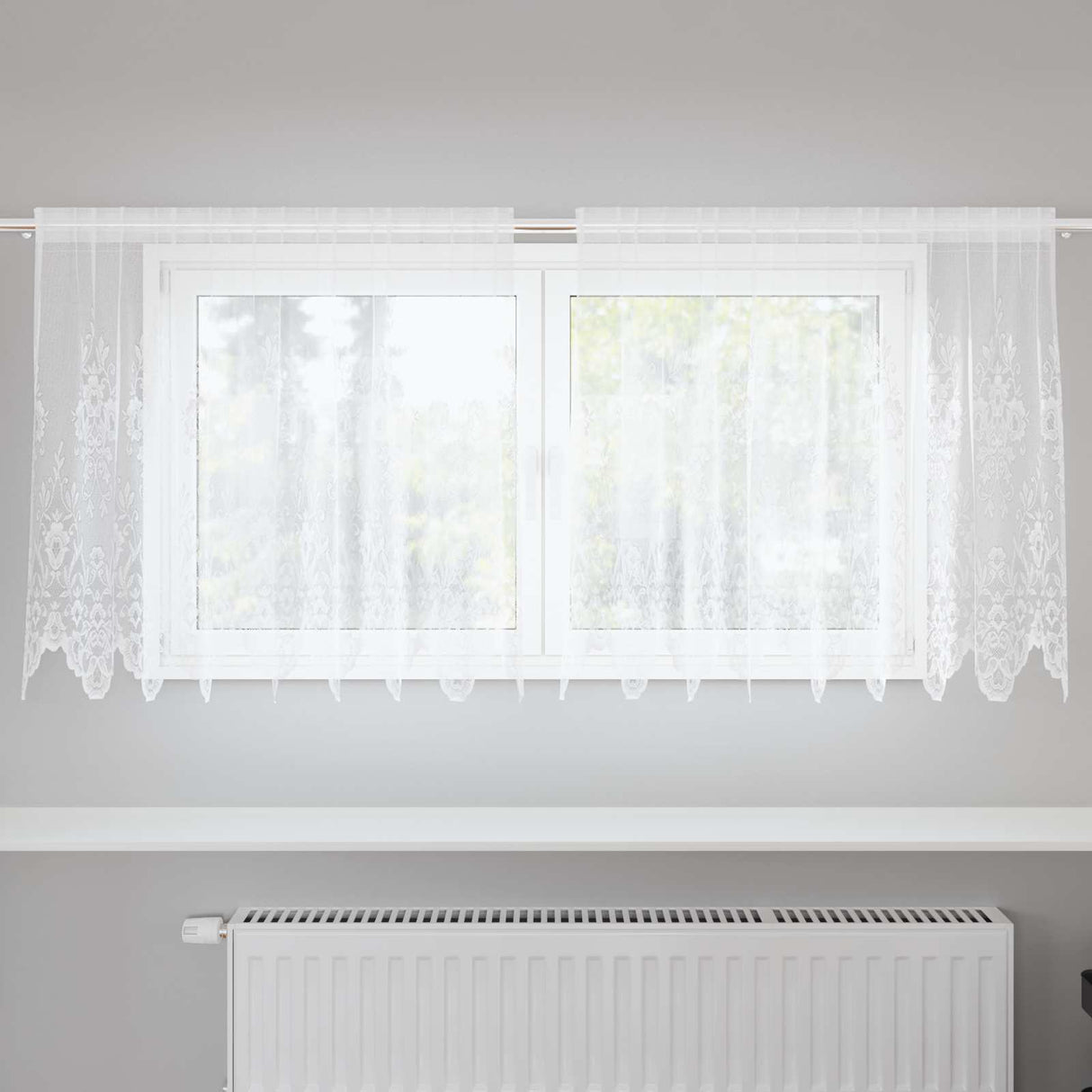 Vidaxl kantgordijn met gordijnen bloemen wit 80 x 200 cm polyester