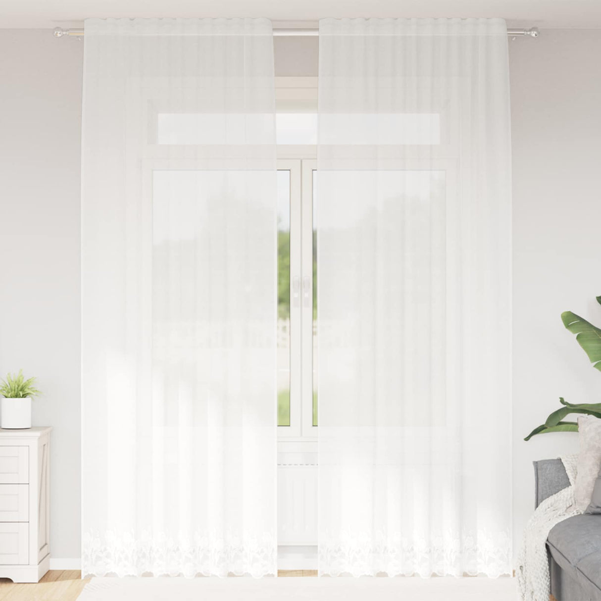 Vidaxl kantgordijn met gordijnen bloemen wit 280 x 150 cm polyester