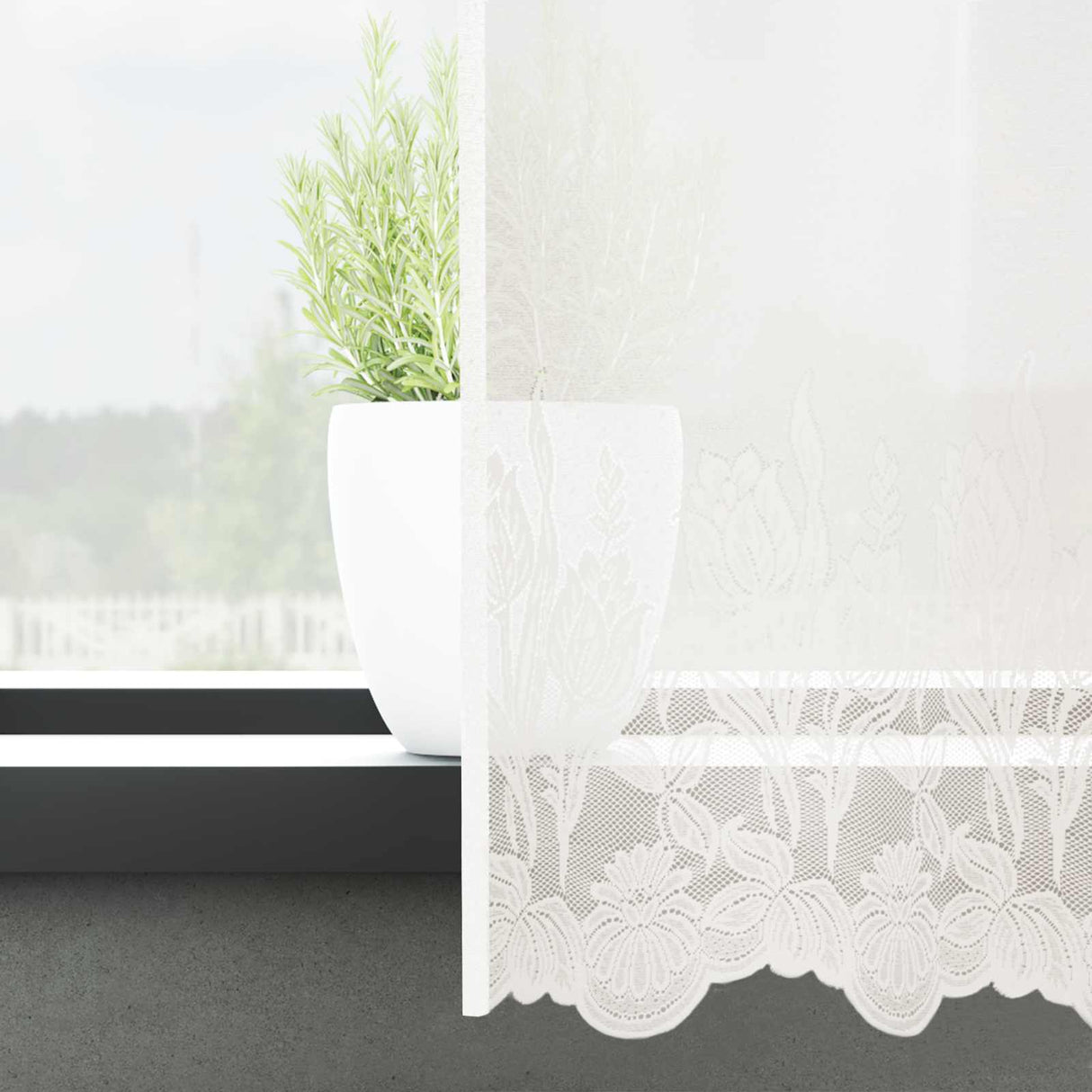Vidaxl kantgordijn met gordijnen bloemen wit 80 x 600 cm polyester