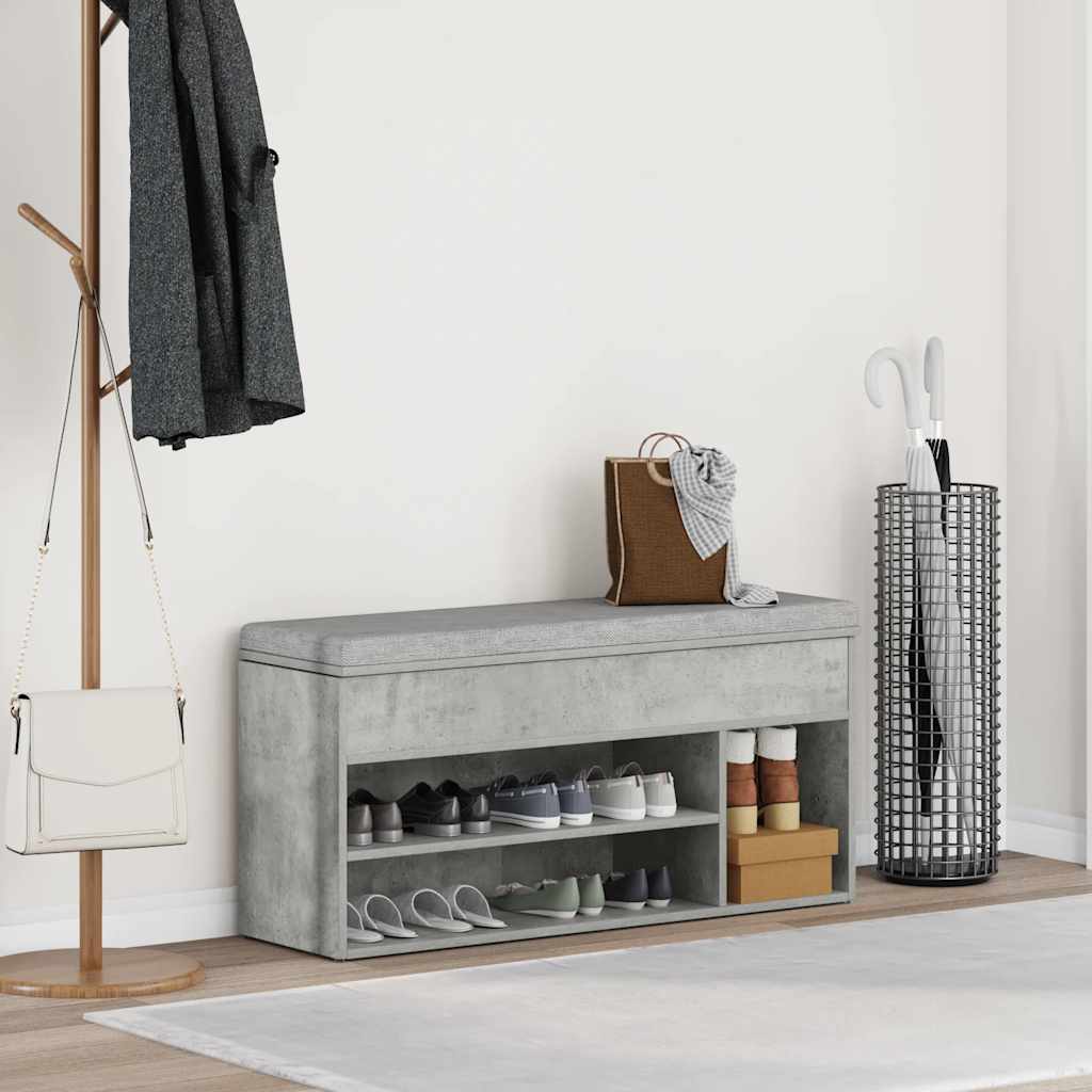 Vidaxl schoenenbank 102x30,5x45 cm bewerkt hout betongrijs