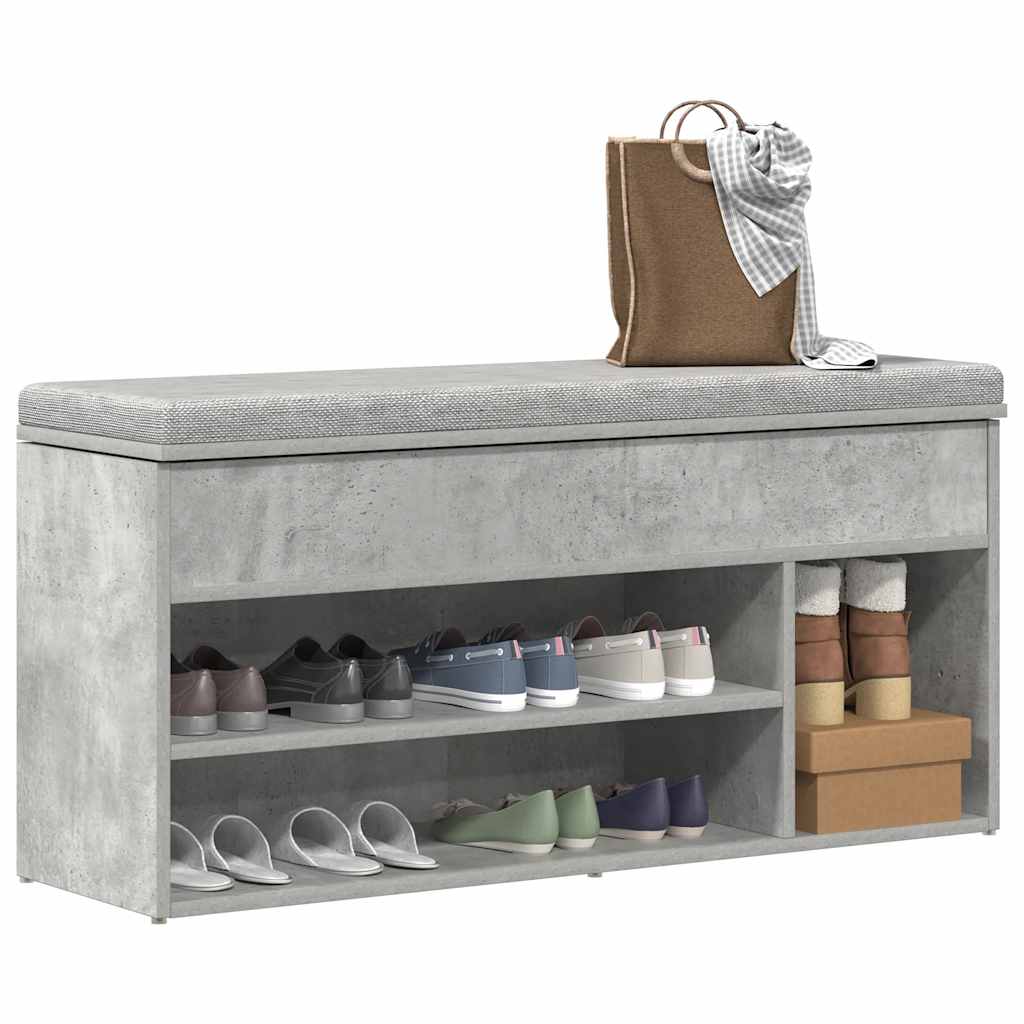 Vidaxl schoenenbank 102x30,5x45 cm bewerkt hout betongrijs