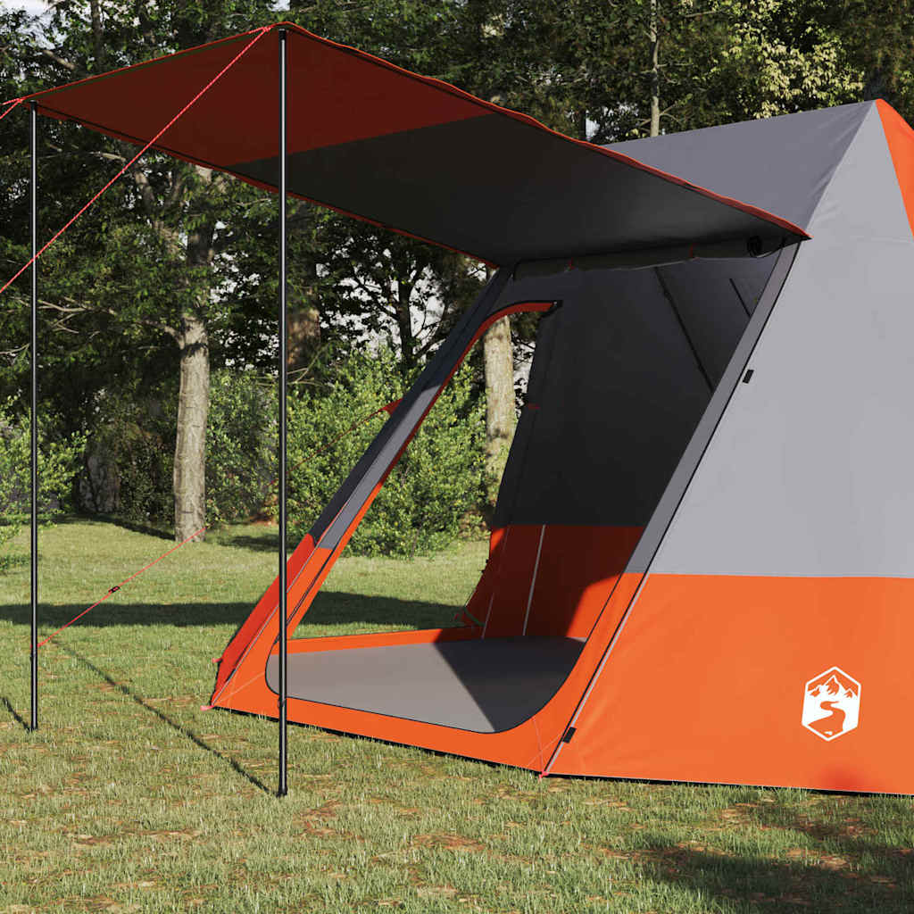 Vidaxl camping tent met dak grijs en oranje 482 x 360 x 227 cm taft