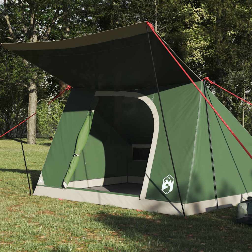 Vidaxl camping tent met dak met opslag groen 223 x 163 x 130 cm taft