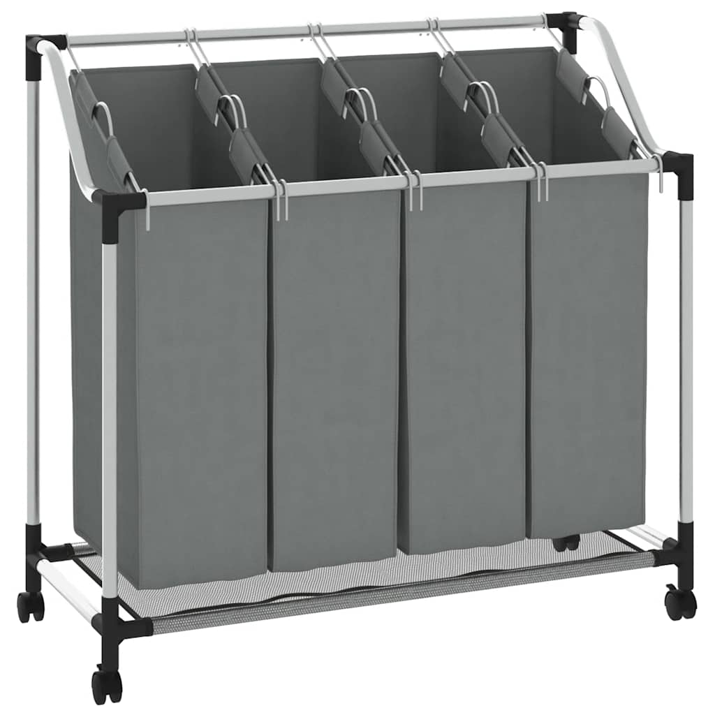 Vidaxl wasmand met wielen 4 vakken grijs