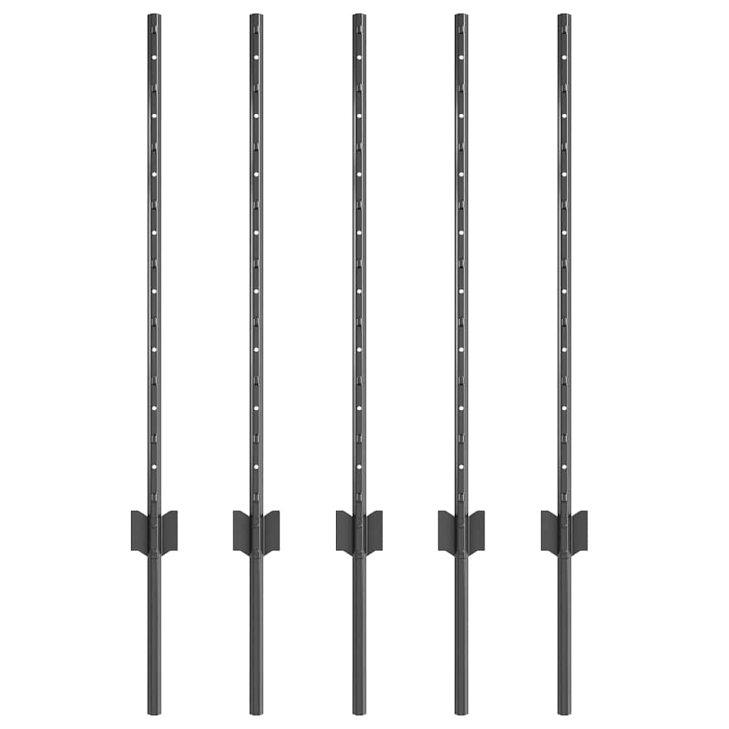 Vidaxl afrasteringspaal 5 pcs grijs 80 cm staal