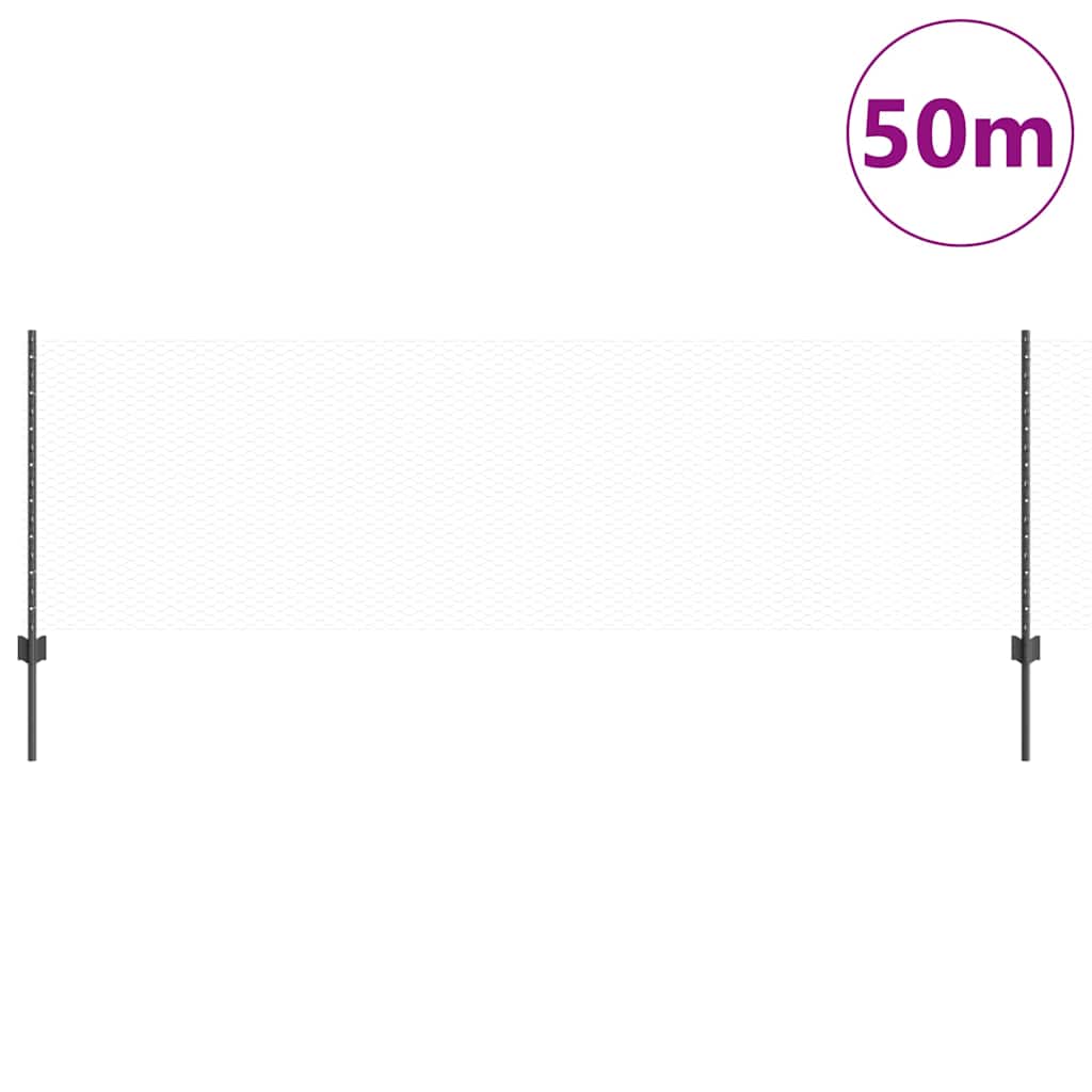 Vidaxl hek met paal grijs 0,8 x 50 m staal en pvc