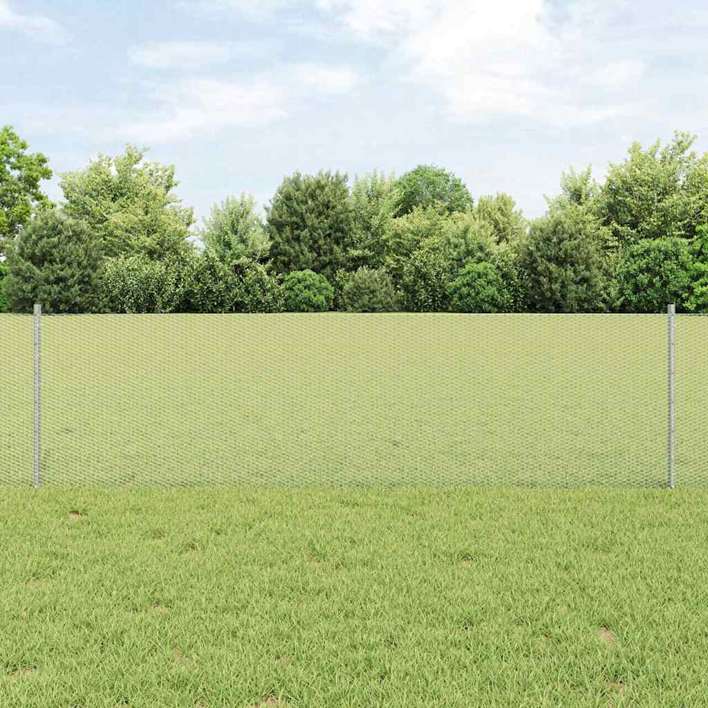 Vidaxl hek met paal zilver 0,6 x 25 m staal