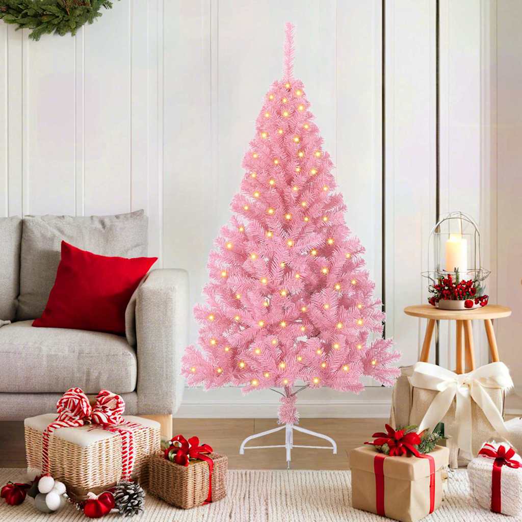 Vidaxl kunstmatig voorverlicht kerstboom met 150 led roze 150 cm pvc