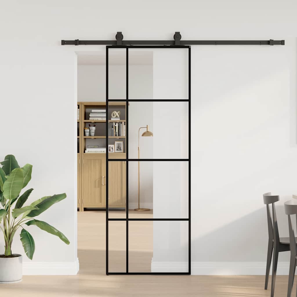 Vidaxl schuifdeur met beslagset 76x205 cm esg glas zwart