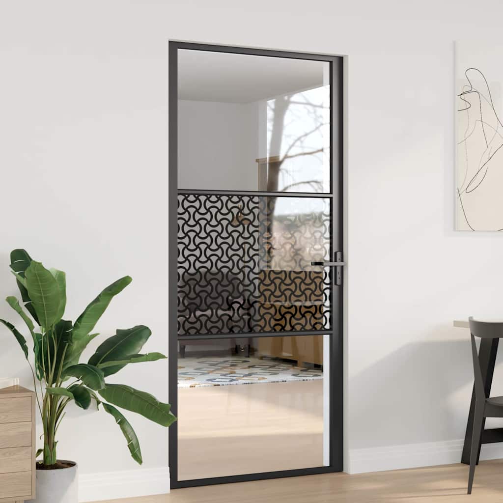 Vidaxl glazen deur fretwerk zwart 76 x 3.5 x 201.5 cm aluminium