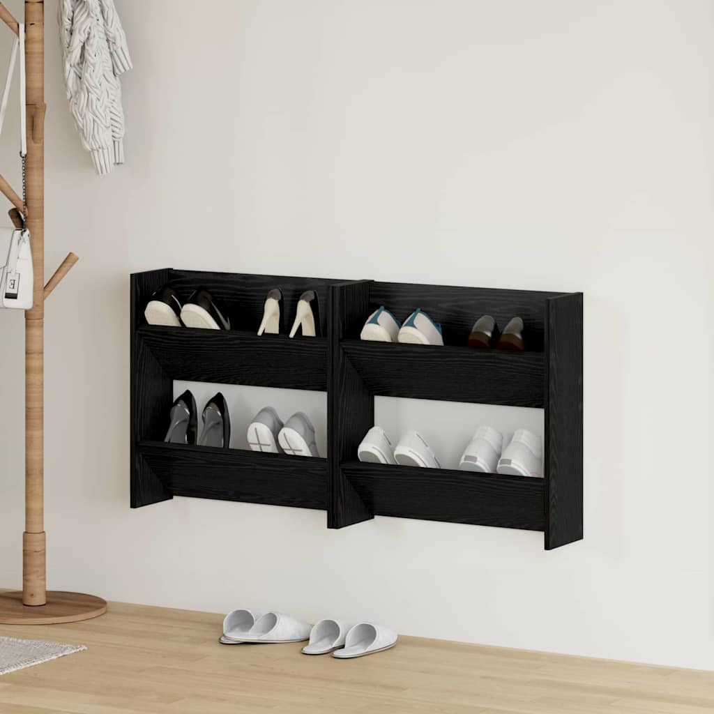 Vidaxl schoenenkast 2 pcs zwart eiken 60 x 18 x 60 cm bewerkt hout