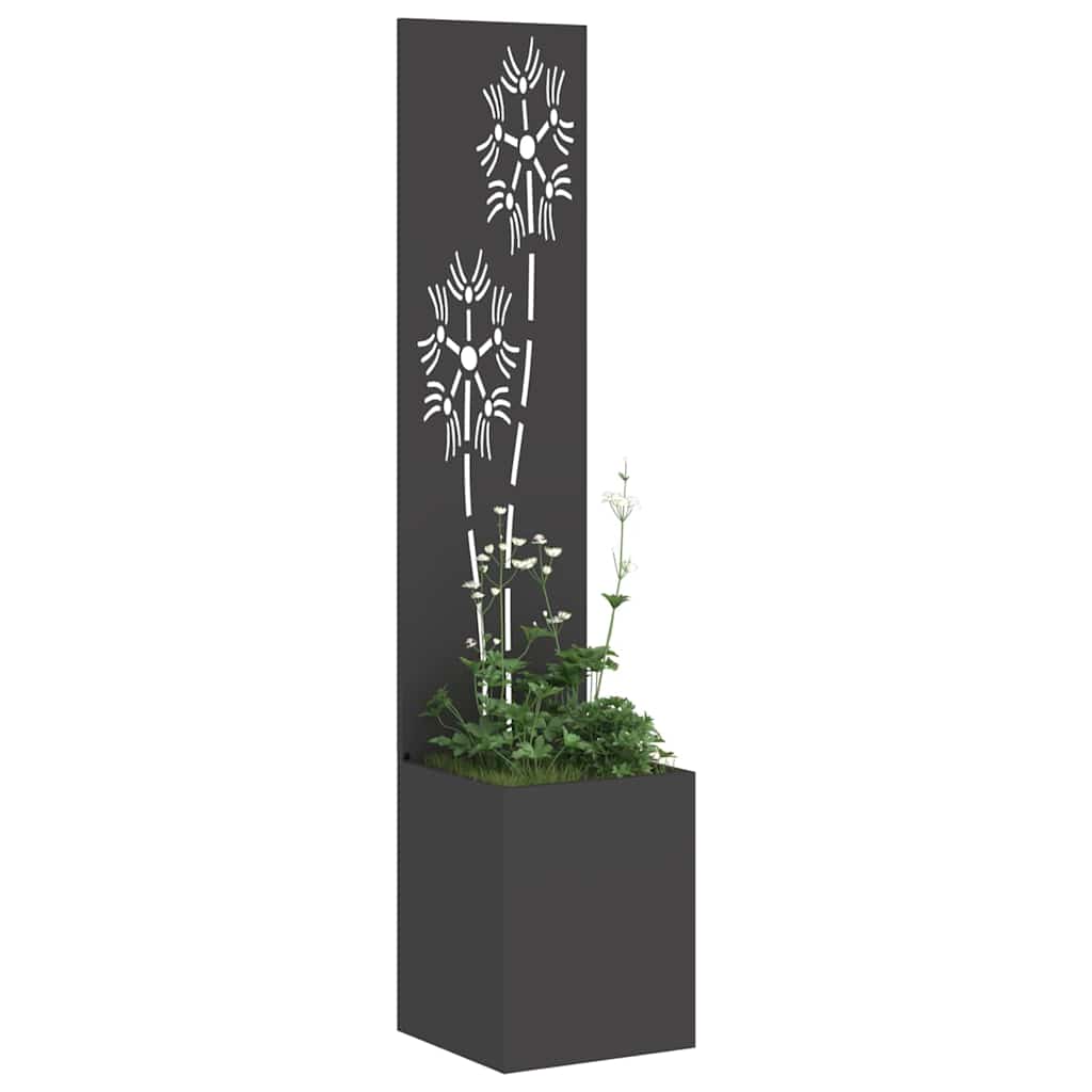 Vidaxl tuin privacy screen bloemen zwart 32 x 140 cm koudgewalst staal