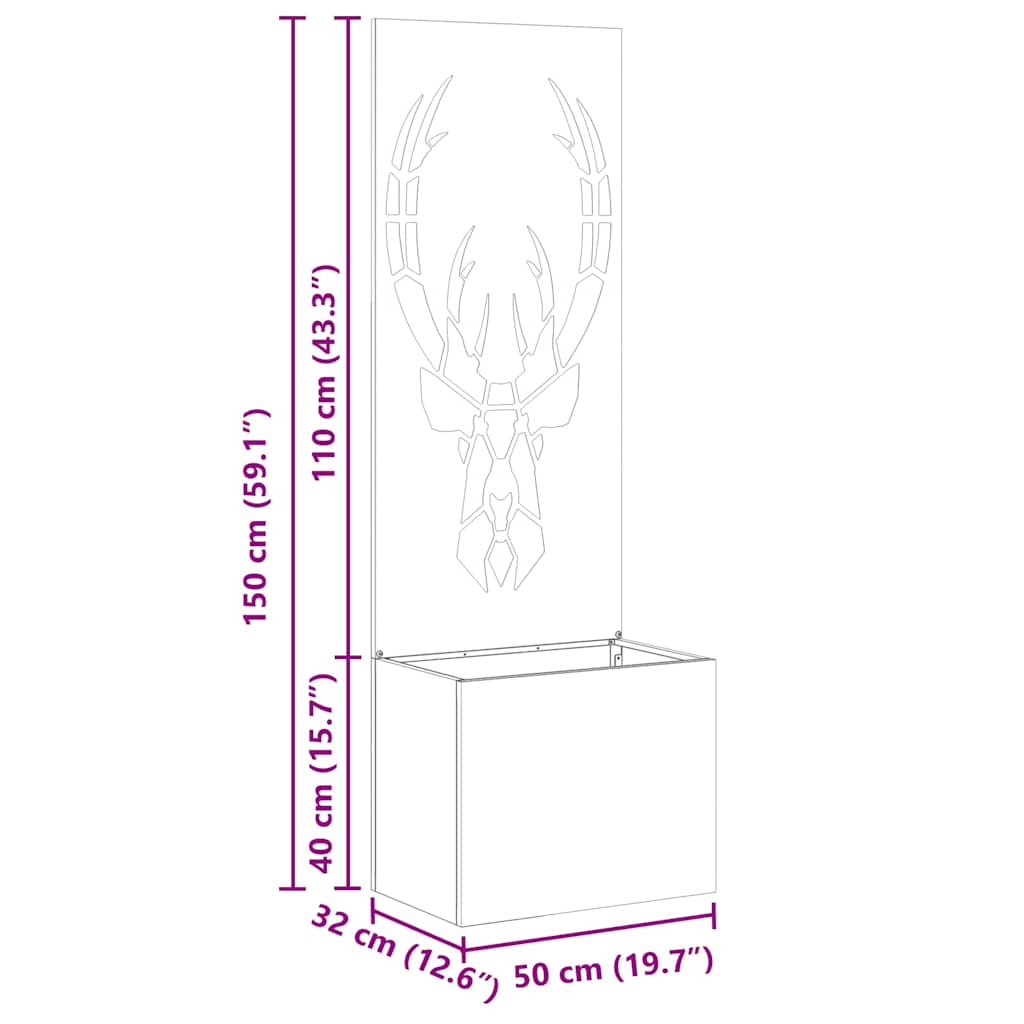 Vidaxl tuin privacy screen roestig 50 x 32 x 150 cm cortenstaal