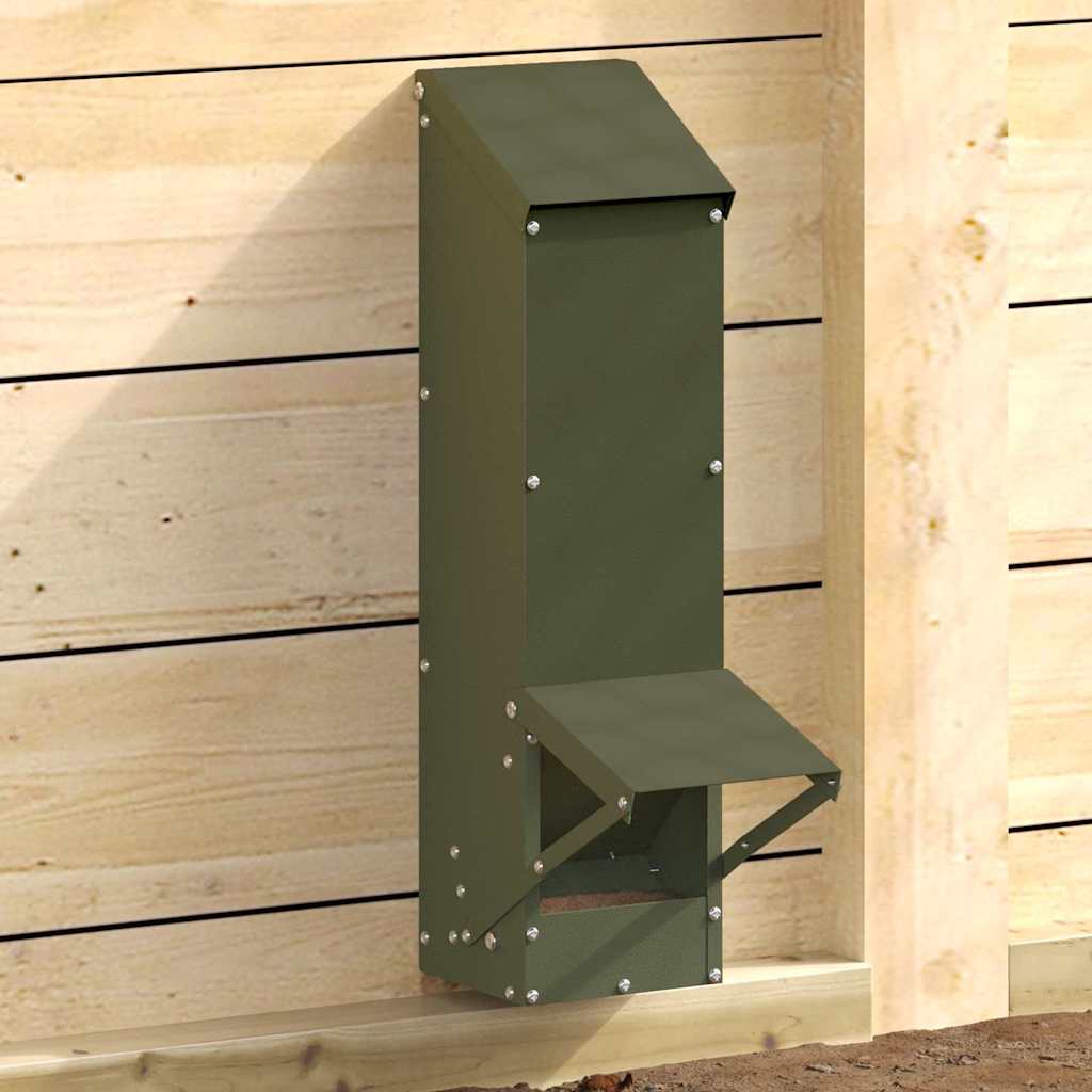 Vidaxl kip voerbak olijf groen 13 x 12 x 51 cm koudgewalst staal