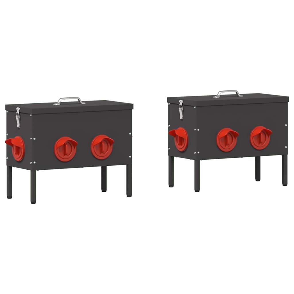 Vidaxl kip voerbak 2 pcs zwart 41,5 x 20,5 x 33 cm koudgewalst staal