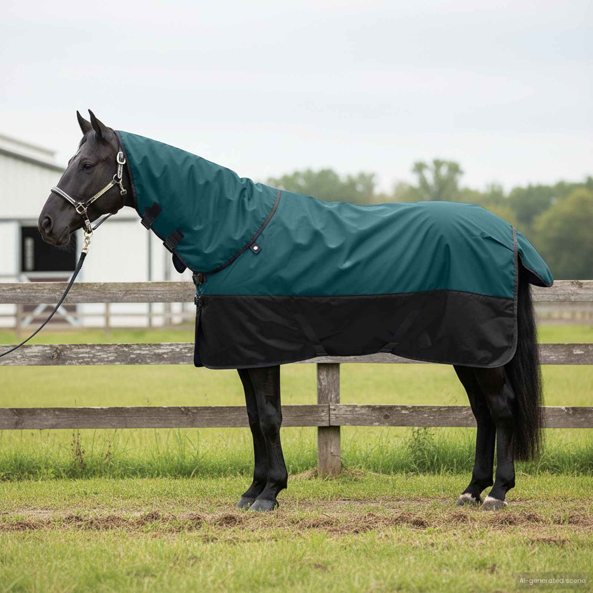 Vidaxl paardendeken donkergroen en zwart 95 cm polyester