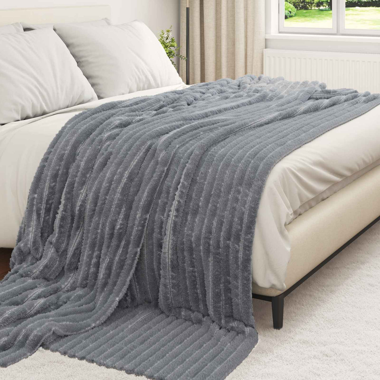 Vidaxl gooi deken donkergrijs 270 x 240 cm fleece