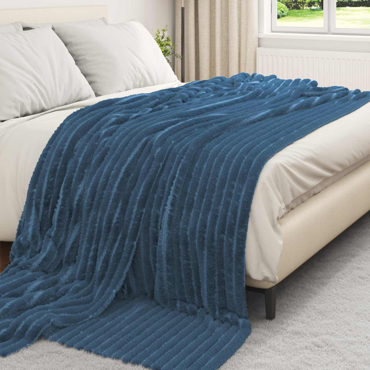 Vidaxl gooi deken marineblauw 270 x 240 cm fleece