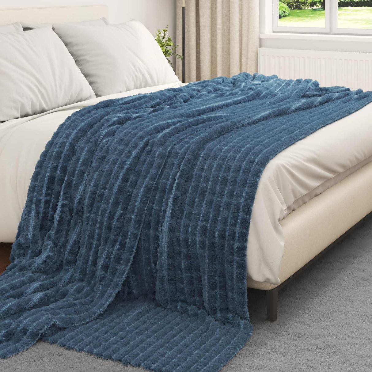 Vidaxl gooi deken marineblauw 240 x 220 cm fleece