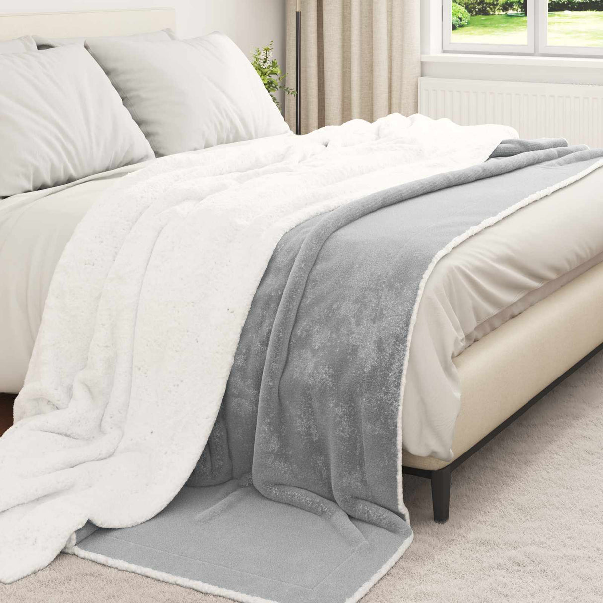Vidaxl gooi deken grijs 240 x 270 cm fleece