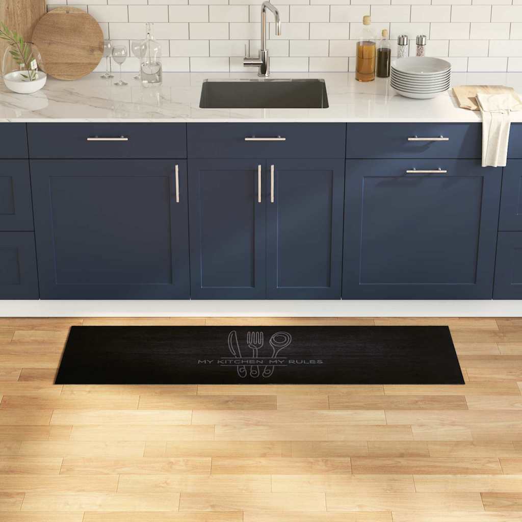 Vidaxl keuken vloerkleed zwart 150 x 45 cm fluweel