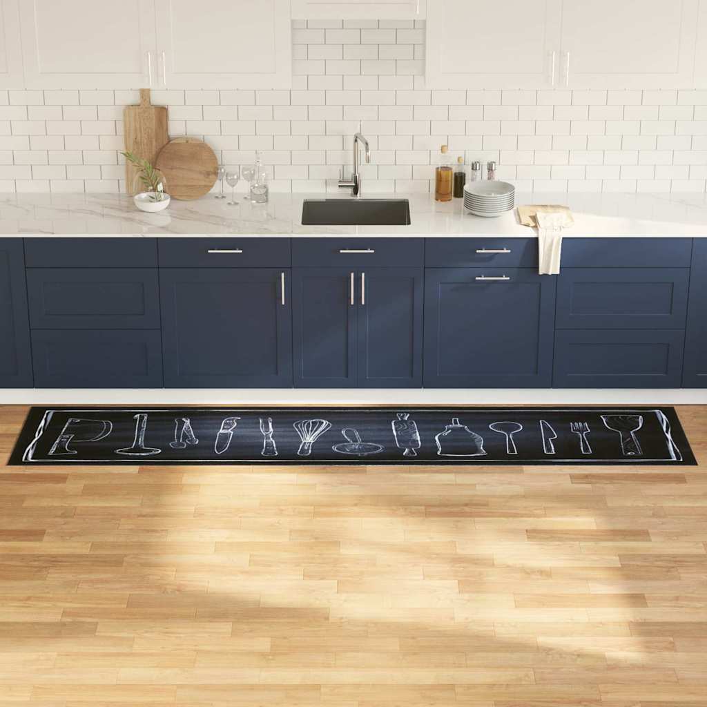 Vidaxl keuken vloerkleed zwart 300 x 60 cm fluweel